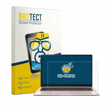 Parte frontal de un envase de producto con el logotipo de la marca BROTECT. Al lado se muestra el dispositivo ASUS Chromebook 