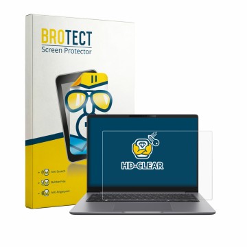 Parte frontal de un envase de producto con el logotipo de la marca BROTECT. Al lado se muestra el dispositivo ASUS ExpertBook 