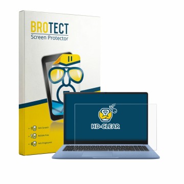 Parte frontal de un envase de producto con el logotipo de la marca BROTECT. Al lado se muestra el dispositivo ASUS Chromebook 