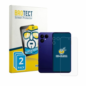 Vorderseite einer Produktverpackung mit dem Markenlogo BROTECT. Daneben ist das Gerät Fairphone 6 Plus (Display+Kamera) mit de