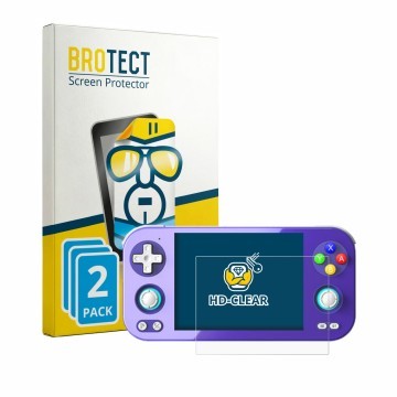 Front side of a product packaging with the brand logo BROTECT. Next to it is the device Anbernic RG 476H shown with the corres