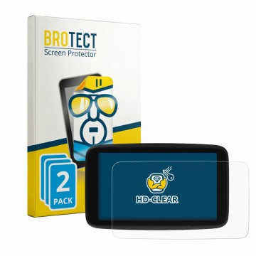 Vorderseite einer Produktverpackung mit dem Markenlogo BROTECT. Daneben ist das Gerät TomTom GO Expert Plus 6