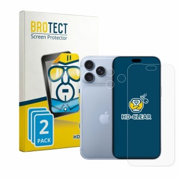 Vorderseite einer Produktverpackung mit dem Markenlogo BROTECT. Daneben ist das Gerät Apple iPhone 18 Pro Max (Display+Kamera)