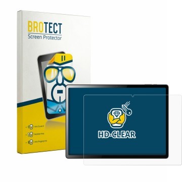 Face avant d’un emballage produit avec le logo de la marque BROTECT. À côté, l’appareil Logicom Tab XXL 14