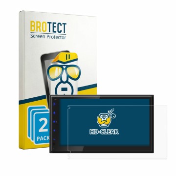 Vorderseite einer Produktverpackung mit dem Markenlogo BROTECT. Daneben ist das Gerät JVC KW-593BT mit dem zugehörigen Display