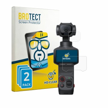 Front side of a product packaging with the brand logo BROTECT. Next to it is the device Insta360 Luna Pro (Display + Lens) sho