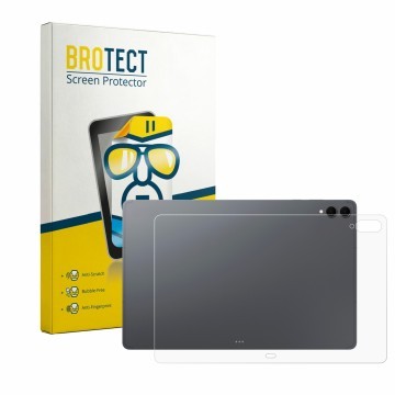 Parte frontal de un envase de producto con el logotipo de la marca BROTECT. Al lado se muestra el dispositivo Samsung Galaxy T