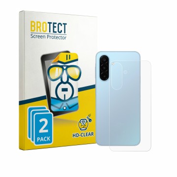 Parte frontal de un envase de producto con el logotipo de la marca BROTECT. Al lado se muestra el dispositivo Samsung Galaxy A