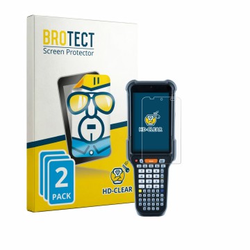Front side of a product packaging with the brand logo BROTECT. Next to it is the device Datalogic Falcon X60 shown with the co