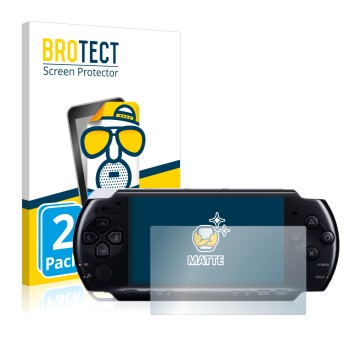 Vorderseite einer Produktverpackung mit dem Markenlogo BROTECT. Daneben ist das Gerät Sony PSP 3004 mit dem zugehörigen Displa