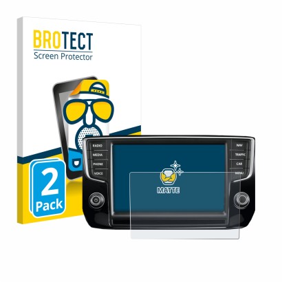 Face avant d’un emballage produit avec le logo de la marque BROTECT. À côté, l’appareil Volkswagen Passat 2015 Discover Pro 8