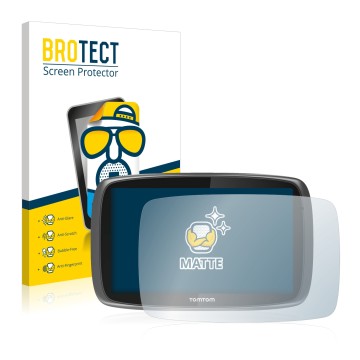 Front side of a product packaging with the brand logo BROTECT. Next to it is the device TomTom GO 600 shown with the correspon