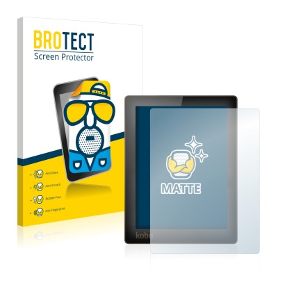 Front side of a product packaging with the brand logo BROTECT. Next to it is the device Kobo Aura shown with the corresponding