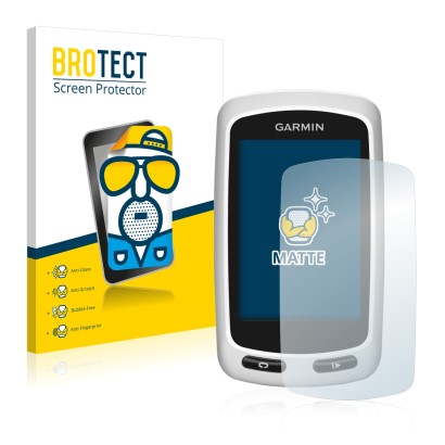 Front side of a product packaging with the brand logo BROTECT. Next to it is the device Garmin Edge Touring Plus shown with th