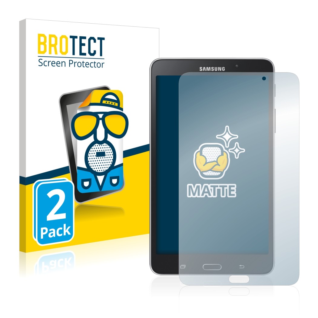 Vorderseite einer Produktverpackung mit dem Markenlogo BROTECT. Daneben ist das Gerät Samsung Galaxy Tab 4 7.0 WiFi mit dem zu