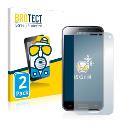 Front side of a product packaging with the brand logo BROTECT. Next to it is the device Samsung Galaxy S5 Mini SM-G800F shown 