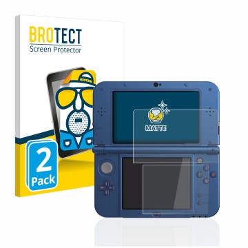Face avant d’un emballage produit avec le logo de la marque BROTECT. À côté, l’appareil Nintendo New 3DS XL est représenté ave