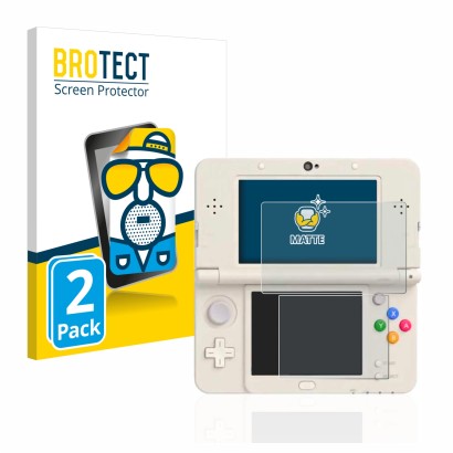 Face avant d’un emballage produit avec le logo de la marque BROTECT. À côté, l’appareil Nintendo New 3DS est représenté avec l