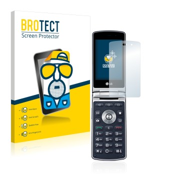 Front side of a product packaging with the brand logo BROTECT. Next to it is the device LG Wine Smart H410 shown with the corr