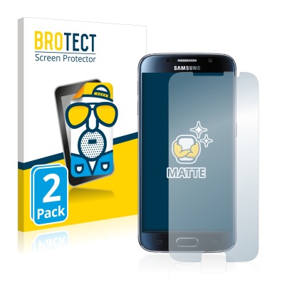 Face avant d’un emballage produit avec le logo de la marque BROTECT. À côté, l’appareil Samsung Galaxy S6 est représenté avec 