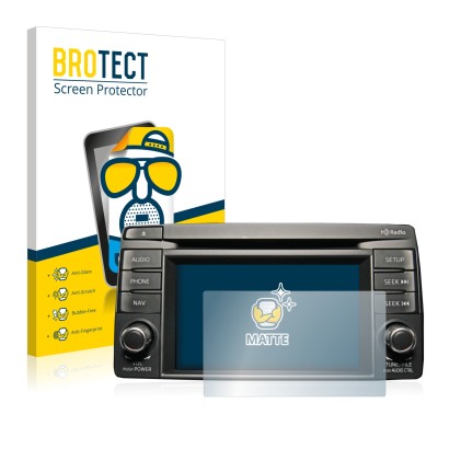 Face avant d’un emballage produit avec le logo de la marque BROTECT. À côté, l’appareil Mazda CX-5 2012-2014 Infotainment Syst