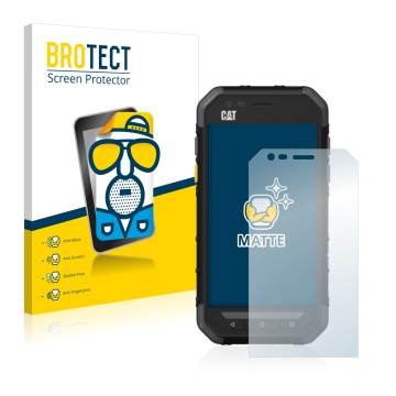 Vorderseite einer Produktverpackung mit dem Markenlogo BROTECT. Daneben ist das Gerät Caterpillar Cat S30 mit dem zugehörigen 