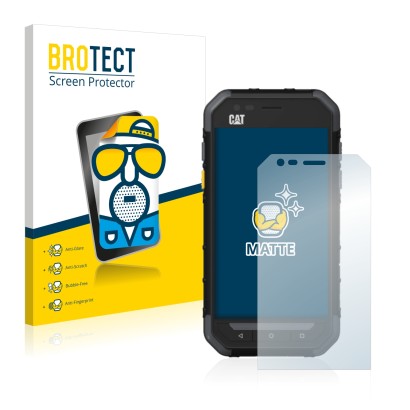 Face avant d’un emballage produit avec le logo de la marque BROTECT. À côté, l’appareil Caterpillar Cat S30 est représenté ave