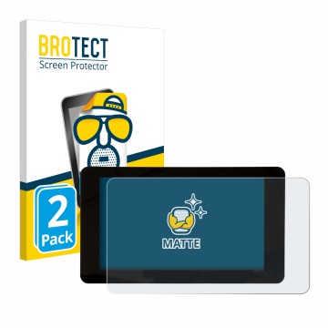 Front side of a product packaging with the brand logo BROTECT. Next to it is the device Raspberry Pi Touchscreen 7
