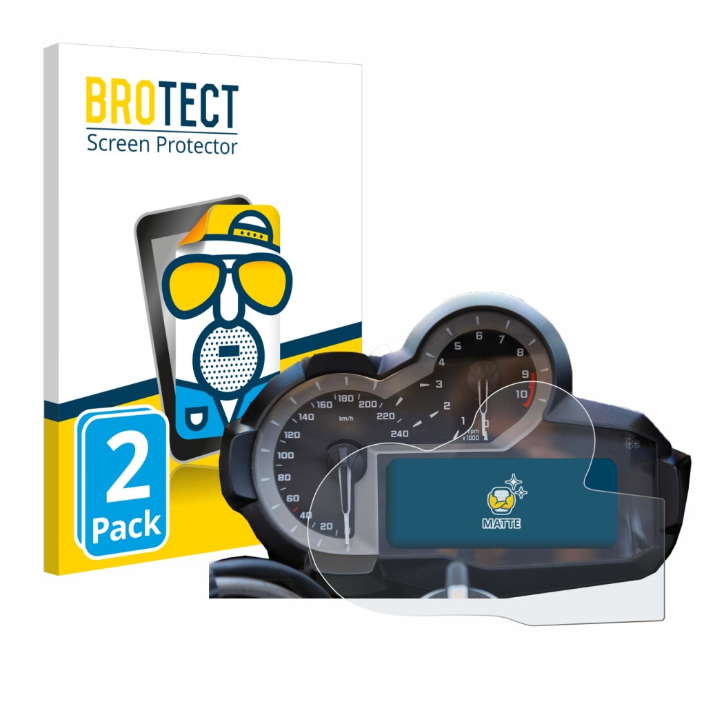Vorderseite einer Produktverpackung mit dem Markenlogo BROTECT. Daneben ist das Gerät BMW R 1200 GS K50 2013-2018 Tachoanzeige