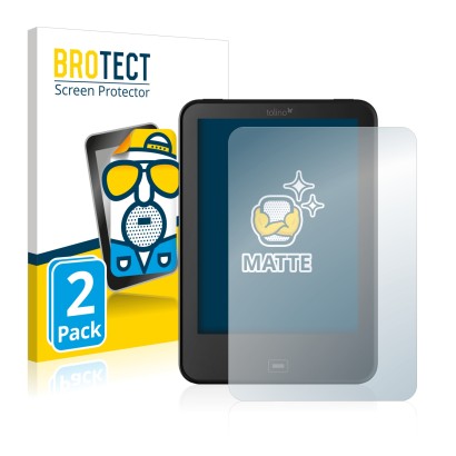 Parte frontale di una confezione del prodotto con il logo del marchio BROTECT. Accanto è raffigurato il dispositivo Tolino Vis