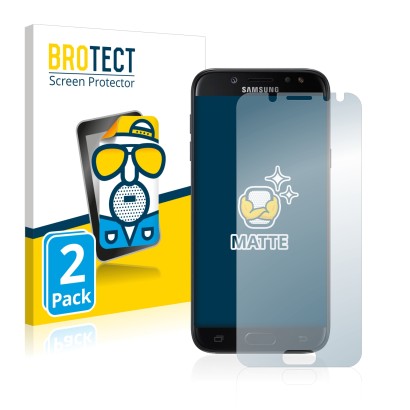 Front side of a product packaging with the brand logo BROTECT. Next to it is the device Samsung Galaxy J5 2017 shown with the
