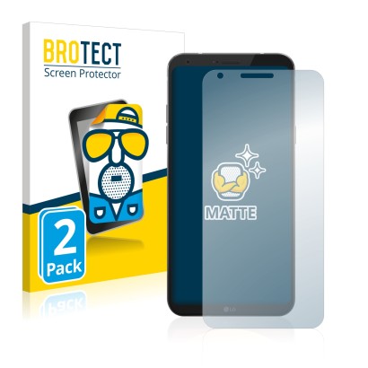 Face avant d’un emballage produit avec le logo de la marque BROTECT. À côté, l’appareil LG Q6 est représenté avec la protectio