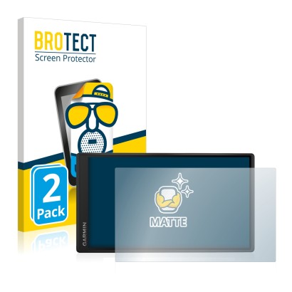 Front side of a product packaging with the brand logo BROTECT. Next to it is the device Garmin DriveSmart 55 shown with the co