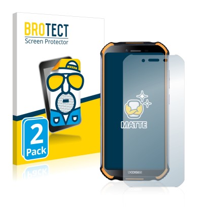 Face avant d’un emballage produit avec le logo de la marque BROTECT. À côté, l’appareil Doogee S40 est représenté avec la prot