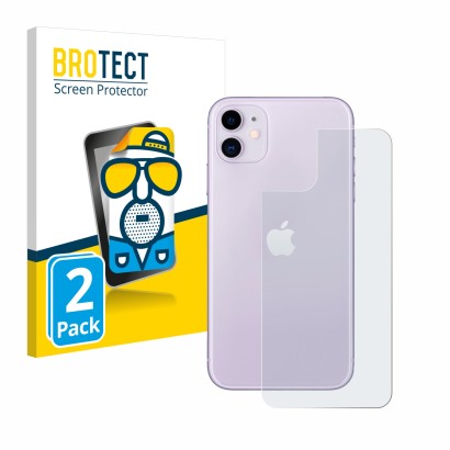 Vorderseite einer Produktverpackung mit dem Markenlogo BROTECT. Daneben ist das Gerät Apple iPhone 11 (Rückseite) mit dem zuge
