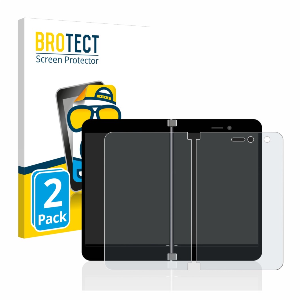 Parte frontale di una confezione del prodotto con il logo del marchio BROTECT. Accanto è raffigurato il dispositivo Microsoft 