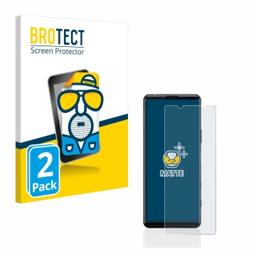 Front side of a product packaging with the brand logo BROTECT. Next to it is the device Sony Xperia 5 II shown with the corres