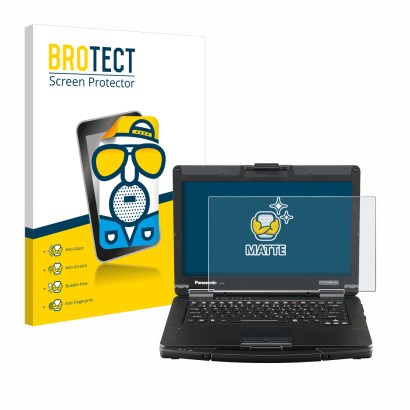 Front side of a product packaging with the brand logo BROTECT. Next to it is the device Panasonic Toughbook FZ-55 Full HD show
