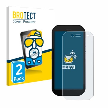 Vorderseite einer Produktverpackung mit dem Markenlogo BROTECT. Daneben ist das Gerät Caterpillar Cat S42 H+ mit dem zugehörig