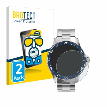 Front side of a product packaging with the brand logo BROTECT. Next to it is the device Withings ScanWatch Horizon (43 mm) sho