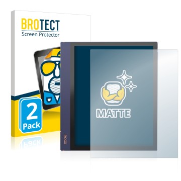 Vorderseite einer Produktverpackung mit dem Markenlogo BROTECT. Daneben ist das Gerät Boox Note Air 2 mit dem zugehörigen Disp