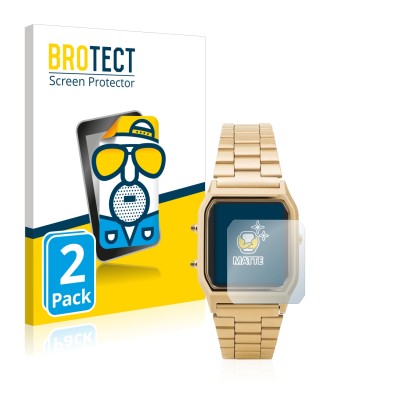 Front side of a product packaging with the brand logo BROTECT. Next to it is the device Casio AQ-230GA shown with the correspo