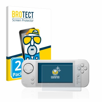 Vorderseite einer Produktverpackung mit dem Markenlogo BROTECT. Daneben ist das Gerät Evercade EXP mit dem zugehörigen Display