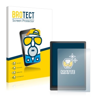 Front side of a product packaging with the brand logo BROTECT. Next to it is the device Boox Tab X shown with the correspondin