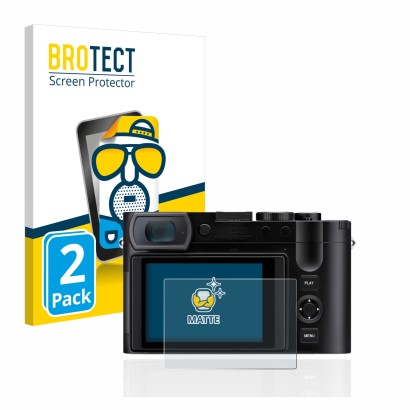 Parte frontale di una confezione del prodotto con il logo del marchio BROTECT. Accanto è raffigurato il dispositivo Leica Q3 c