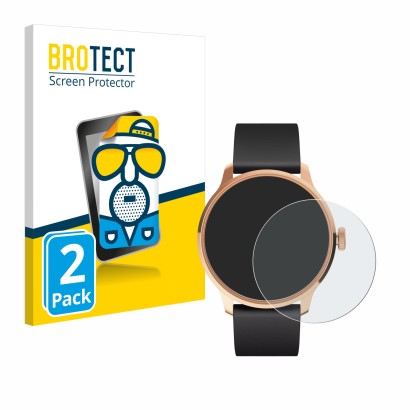 Front side of a product packaging with the brand logo BROTECT. Next to it is the device Withings ScanWatch Light shown with th