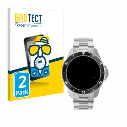 Face avant d’un emballage produit avec le logo de la marque BROTECT. À côté, l’appareil Withings ScanWatch Nova (42 mm) est re