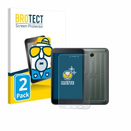 Parte frontal de un envase de producto con el logotipo de la marca BROTECT. Al lado se muestra el dispositivo Samsung Galaxy T