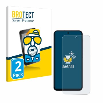 Front side of a product packaging with the brand logo BROTECT. Next to it is the device Samsung Galaxy A55 5G shown with the c