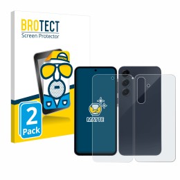 Front side of a product packaging with the brand logo BROTECT. Next to it is the device Samsung Galaxy A35 5G (Front+Back) sho